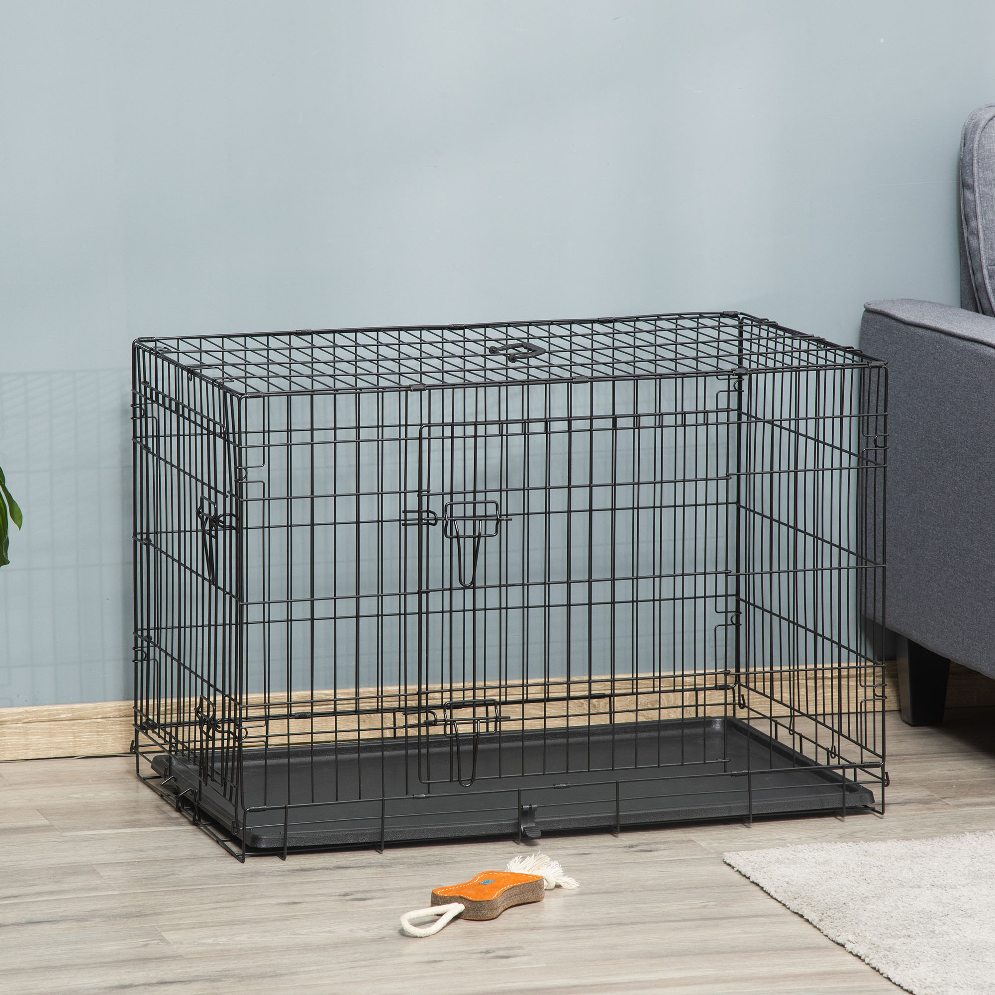PawHut Hundekäfig, Hundebox, Transportkäfig, herausnehmbare Bodenwanne, klappbar, 92 x 57 x 62,5 cm, Schwarz