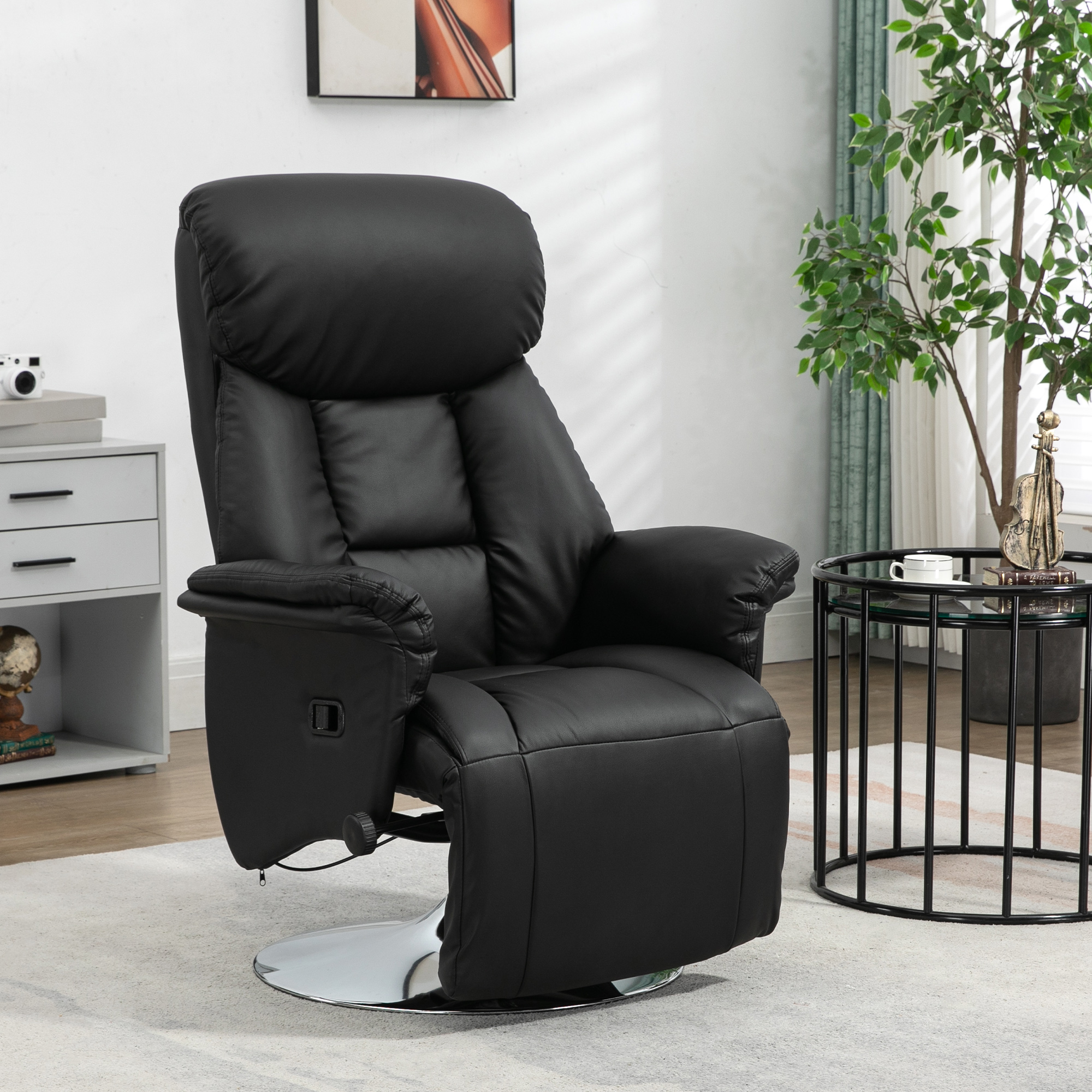 HOMCOM Relaxsessel, Liegefunktion, Lederoptik, Fußstütze, bis 150 kg, 78 x 80 x 109 cm, Schwarz