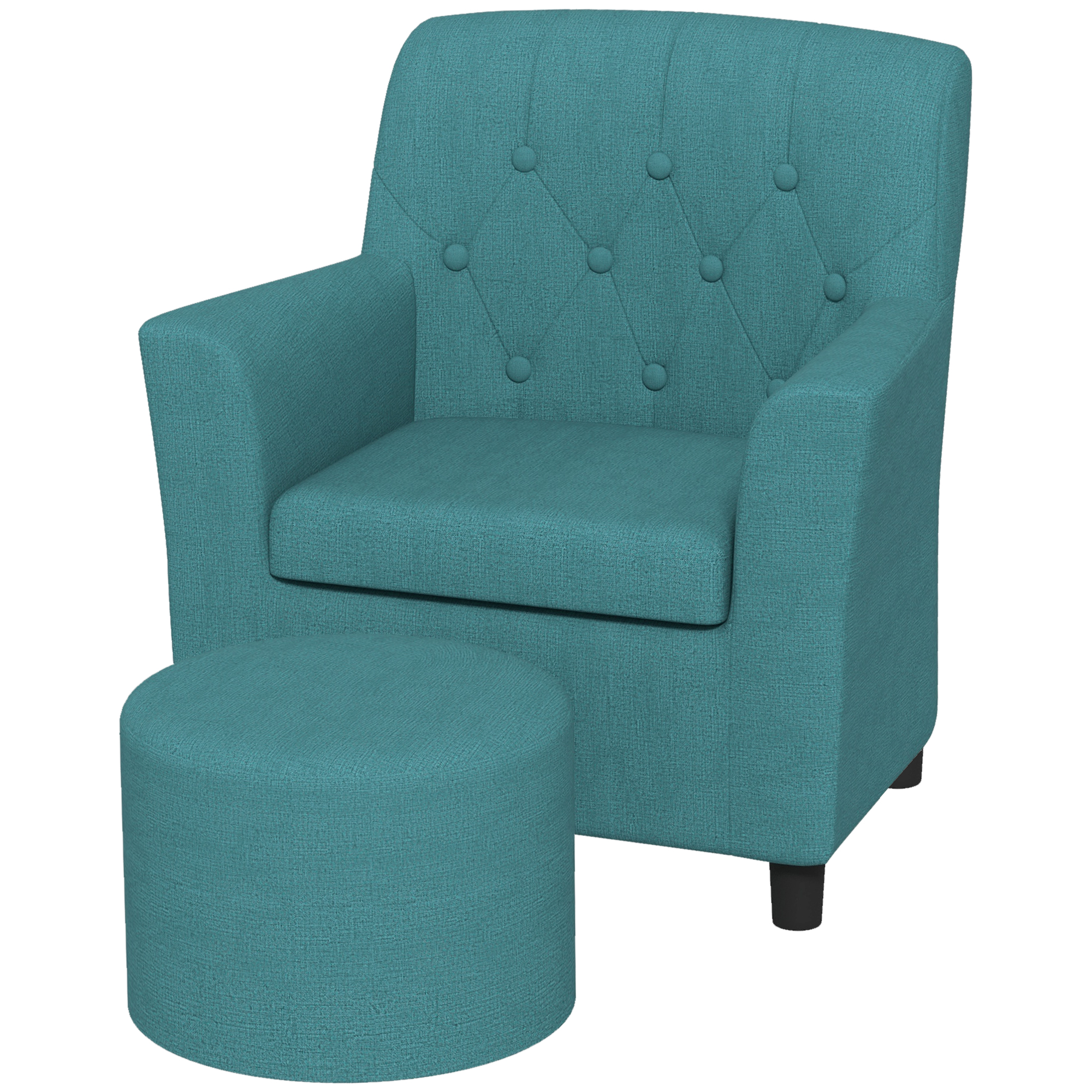 AIYAPLAY Kindersessel mit Hocker, Rückenlehne Diamantmuster, weiche Sitzfläche, Holzrahmen, Blau
