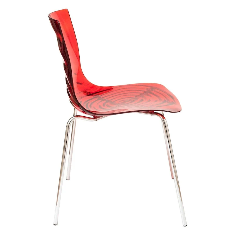 Acrylic Dining Chair with Chrome Legs Modern Accent Side Chair Water Ripple Design Seats