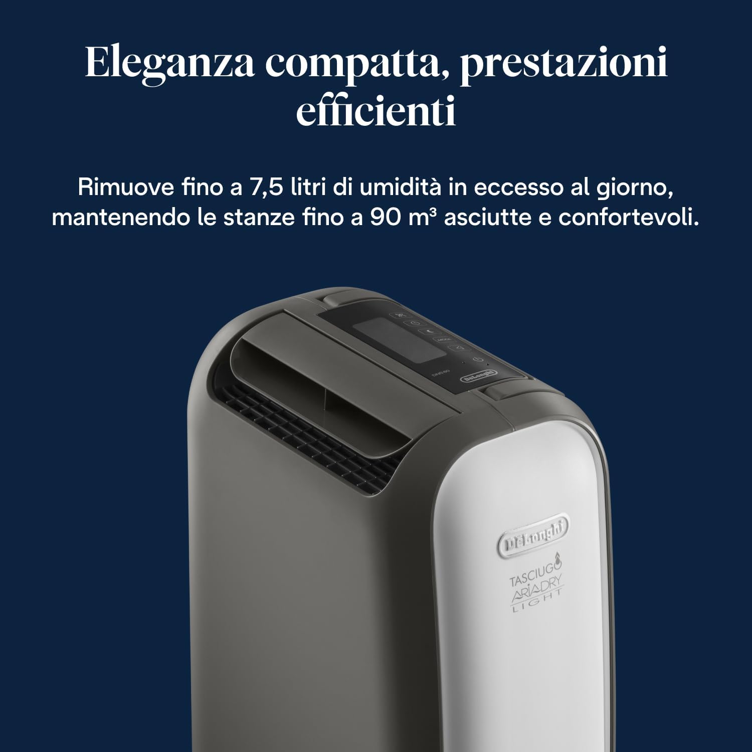 Tasciugo AriaDry Light - Deumidificatore Casa Portatile, Tecnologia Zeolite e Ionizzatore, 7.5L/Giorno, Asciugabiancheria, Antimuffa, Silenzioso, Funzione Swing, Timer, Grigio (DNS80)
