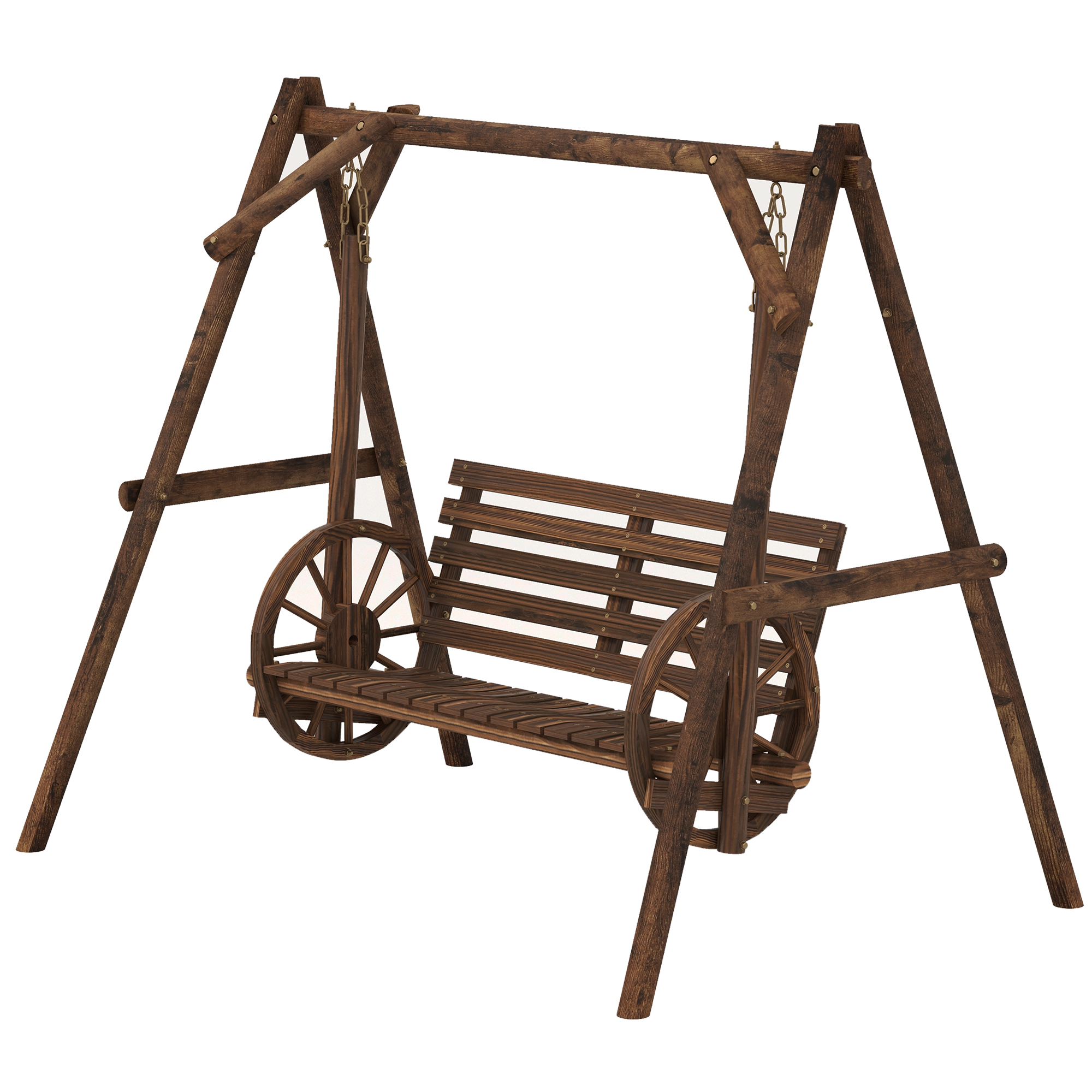 Outsunny Gartenbank für 2 Personen aus Holz mit Armlehnen und Karrenrädern für den Garten - Abmessungen 200L x 137B x 167H cm