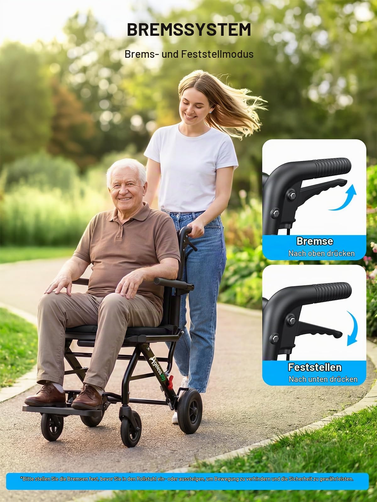 Faltbarer Ultraleicht Rollstuhl ca. 9 kg mit Teleskopgriff, All-Terrain-Räder, Sicherheitsgurt und Aufbewahrungstasche