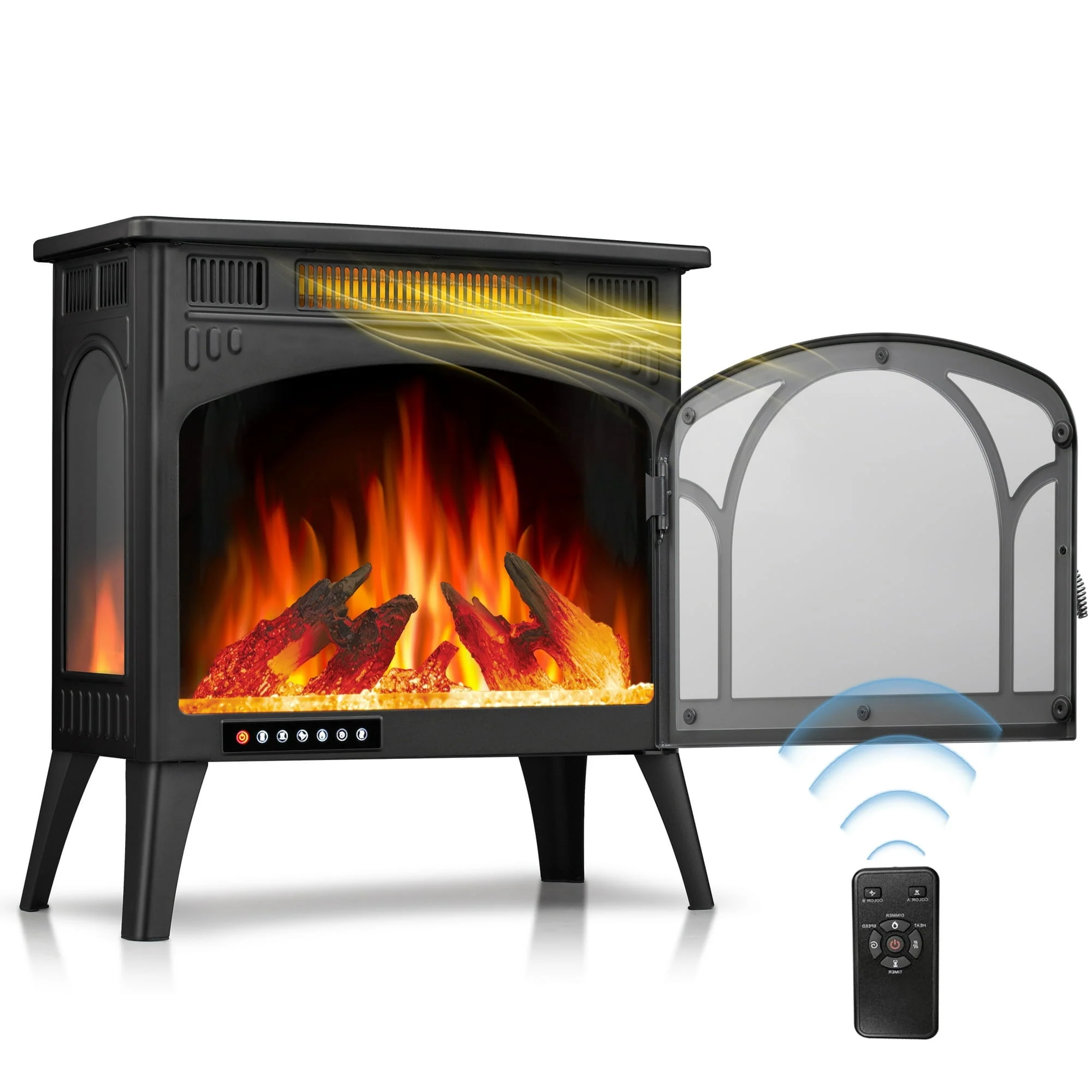 R.W.FLAME Electric Fireplace Heater 25" with 3D Realistic Flame Effect, Freestanding Fireplace, Different Flame Color, 500W/1500W,  Black