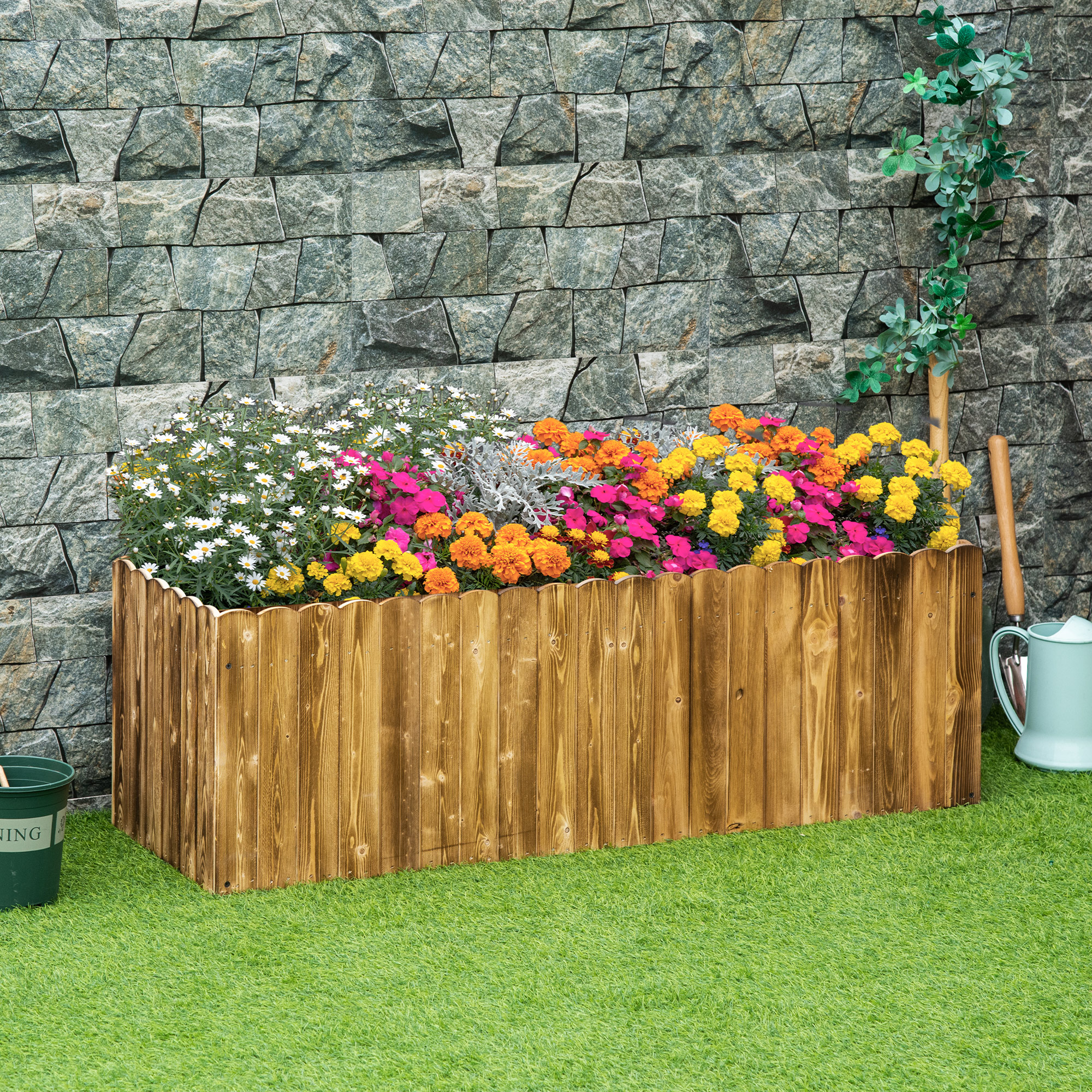 Outsunny Hochbeet Pflanzkasten Kräuterbeet Pflanzbeet Gemüse Blumenbeet Blumenkasten Tannenholz 120 x 40 x 40 cm