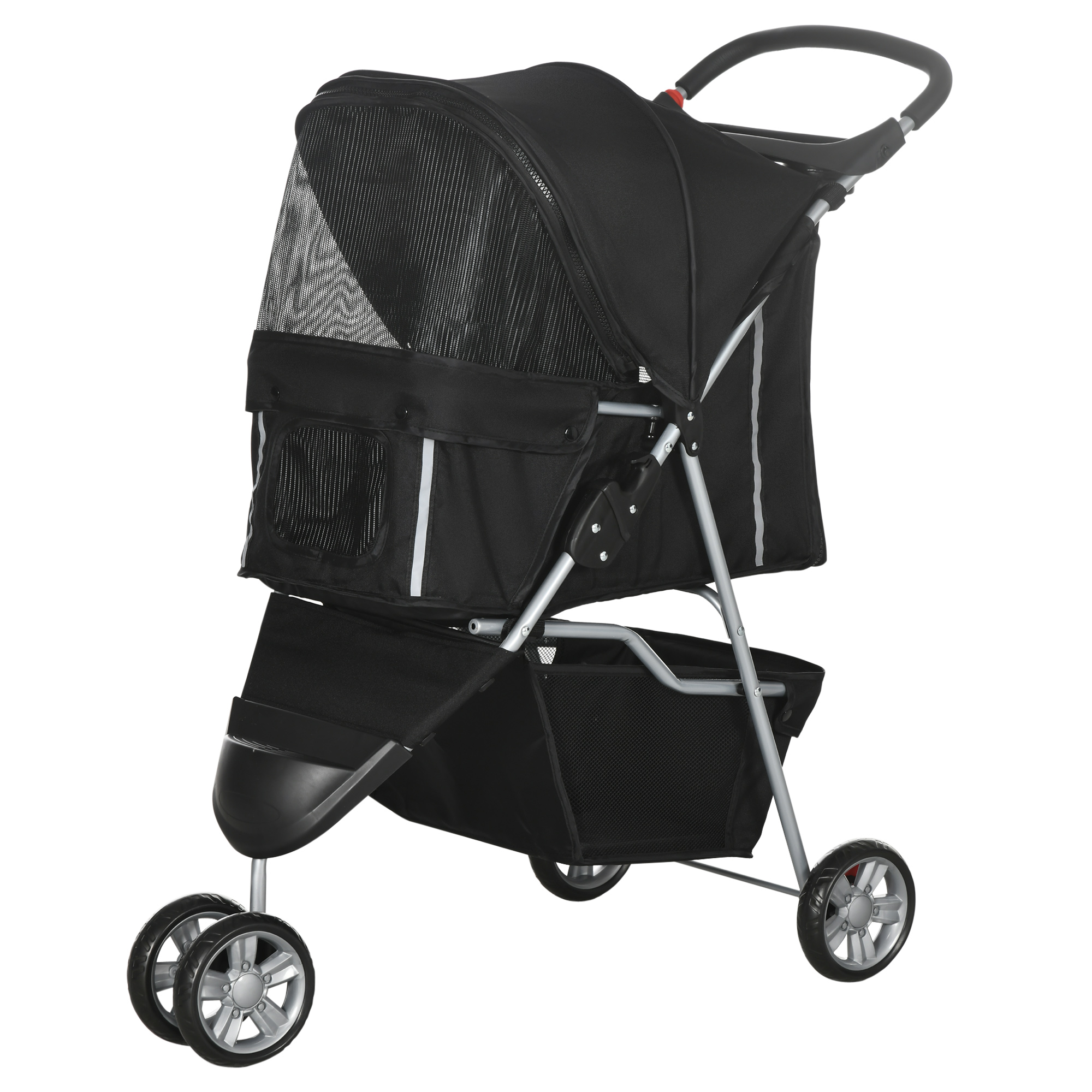 PawHut Hundekinderwagen für kleine Hunde, faltbar mit schwenkbaren Rädern und Bremse, 75x45x97 cm, Schwarz