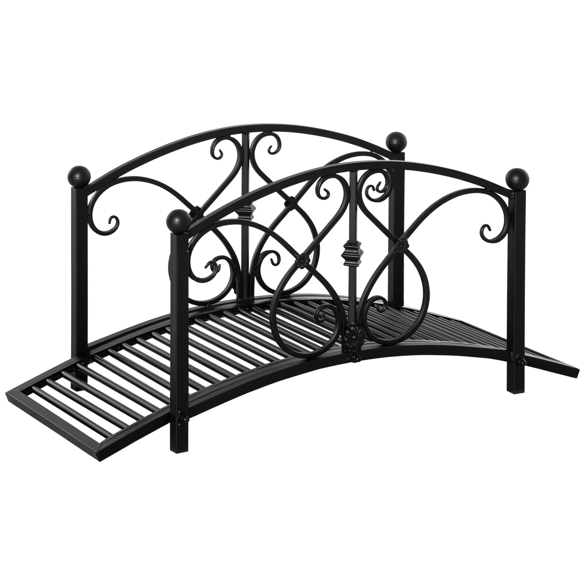 Outsunny Gartenbrücke aus Metall, Gartendekoration mit seitlichen Geländern, maximale Belastung 150 kg, 102 x 48 x 49 cm, schwarz