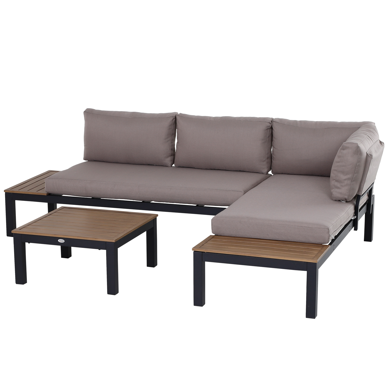 Outsunny Gartenmöbel-Set für 3 Personen mit Beistelltisch, Sofa mit Kissen, Outdoor, Aluminium, 164 x 74 x 69 cm