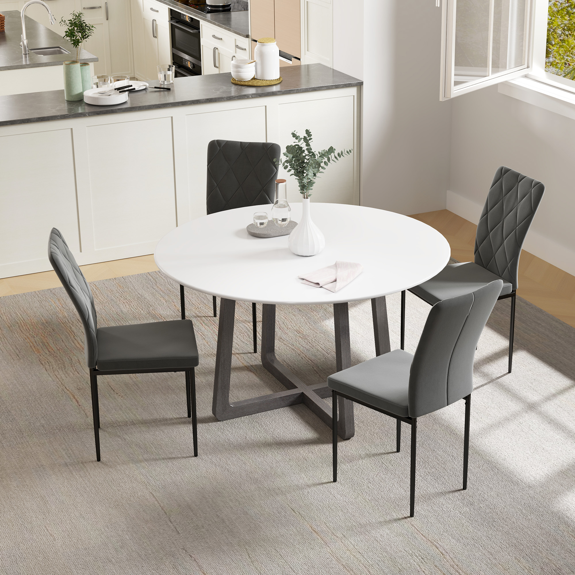 HOMCOM 4er-Set Esszimmerstühle in Samtoptik, Moderne Polsterstühle mit Metallbeinen, für Esszimmer, Schlafzimmer, Küche, Grau
