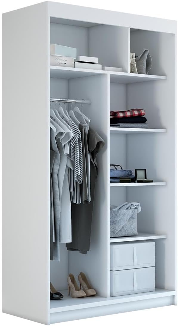 A&J MöbelLand Schwebetürenschrank GAPI Kleiderschrank 2-türig mit Spiegel, Garderobe 120 cm (Weiß/weiß/weiß)