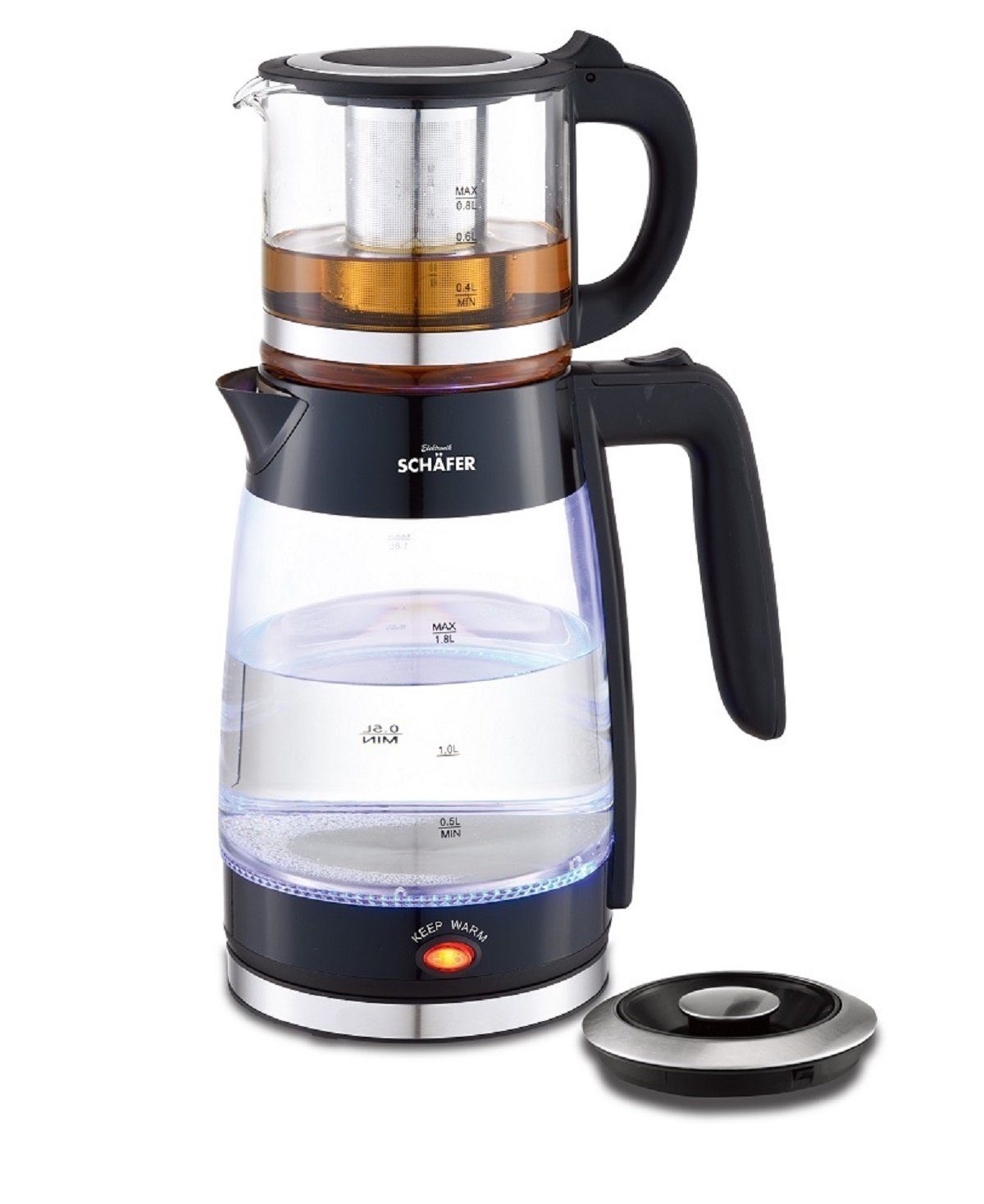 Wasser-/Teekocher Glas-Teekocher 1,8/0,8 Liter 2200W Wasserkocher Teemaschine