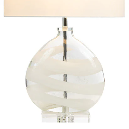 Art Glass Table Lamp with White Oval Shade