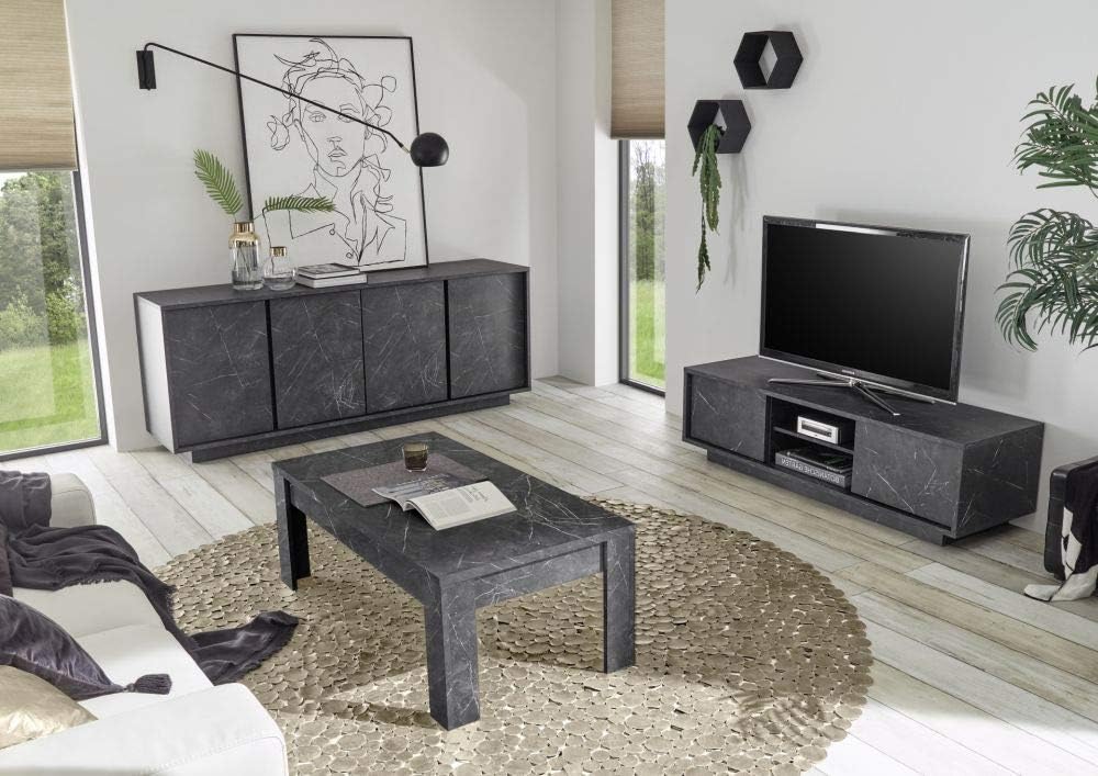 Web Convenienza Madia con 4 Ante Made in Italy – Credenza Contenitore Collezione Carrara per Soggiorno Cucina Ingresso Sala da Pranzo Mobile Design moderno originale Marmo Nero