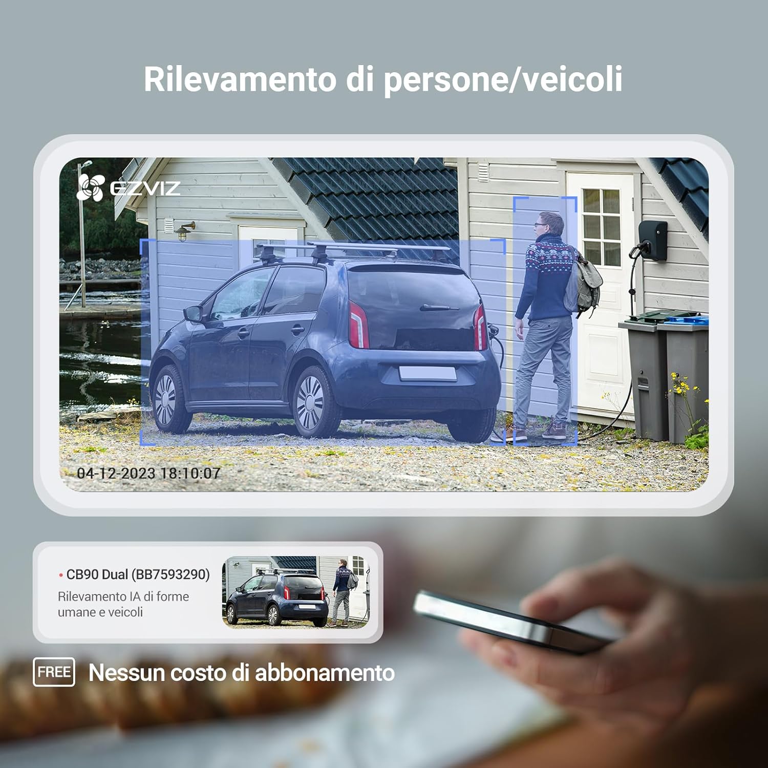 EZVIZ 8MP (4MP+4MP) Telecamera WiFi Esterno Batteria con Doppia Lente, Telecamera Solare per Esterni Senza Fili, Modalità AOV, Rilevamento di Persone/Veicoli, CB90 Dual+8W Pannello Solare
