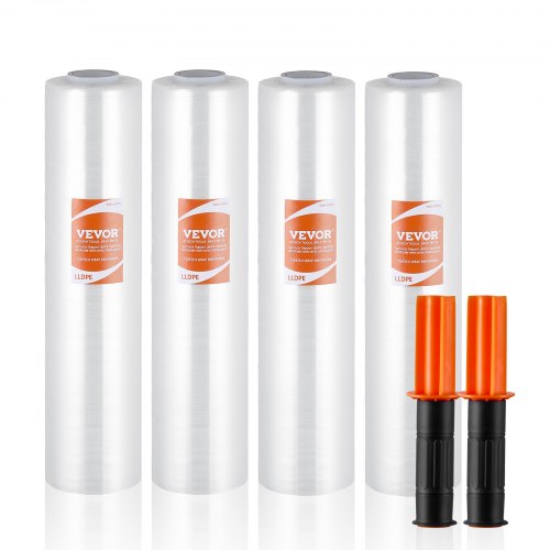 VEVOR Stretchfolie, 381 mm x 305 m, 4er-Set, 60 Gauge Industriestärke, transparente Palettenfolie, strapazierfähige Verpackungsfolie mit Griffen zum Verpacken von Paletten, Versand und Umzügen