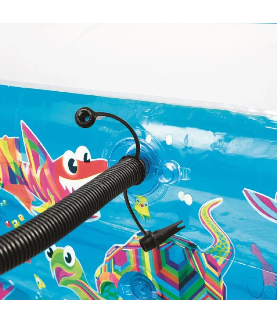 Trade Shop - Piscina Gonfiabile Family Rettangolare 3 Anelli Fantasia Pesci 229x152x56cm