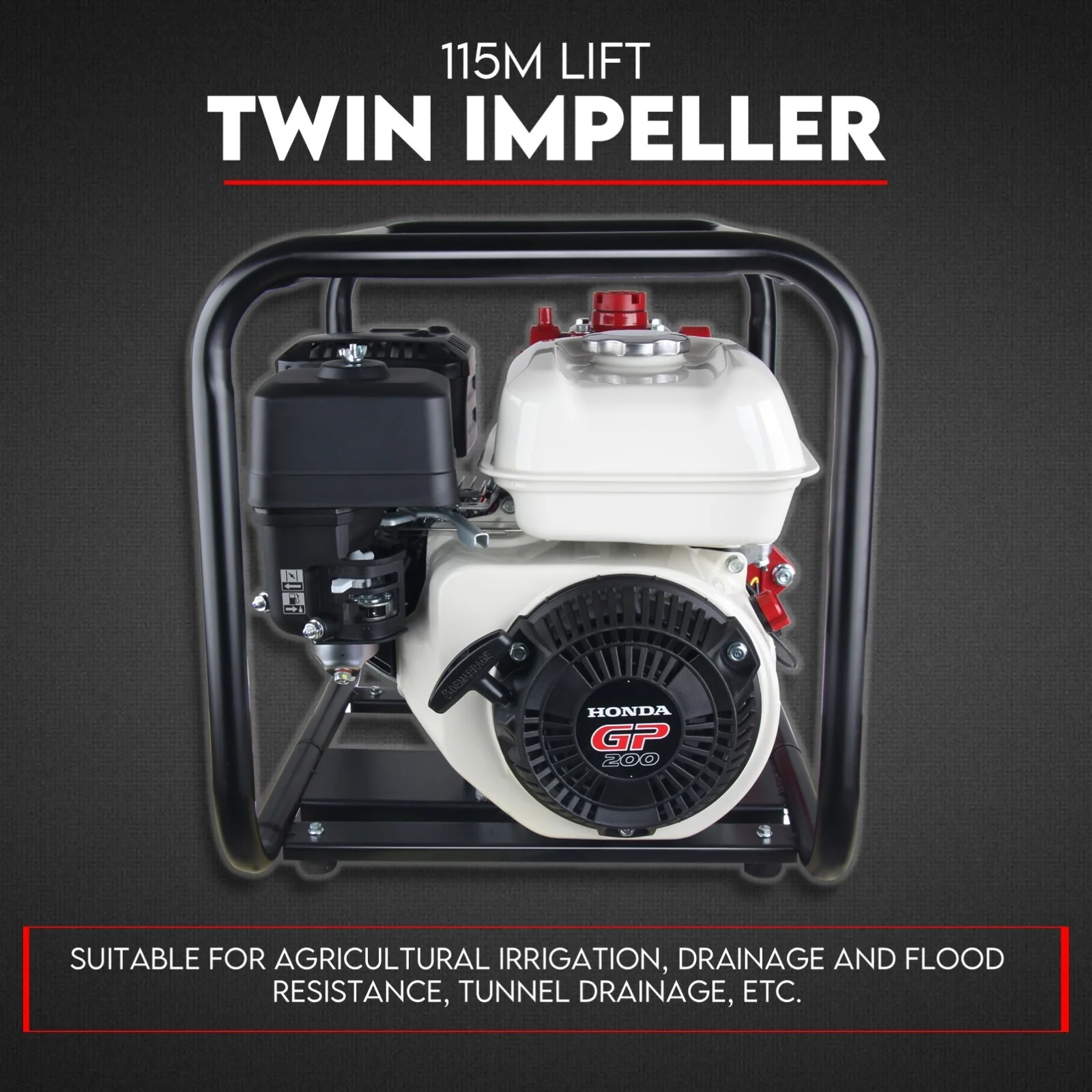 Fire Fighting Petrol Water Pump GP200 TWIN IMPELLER WITH A HONDA ENGINE