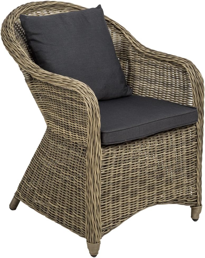 tectake® Alu Polyrattan Gartenstuhl 2er Set, Gartenmöbel Set mit 2 Sessel, wetterfest, Rattan Gartensessel mit weichen Sitzpolster, abziehbarer und waschbarer Bezug, stabil und bodenschonend - Natur