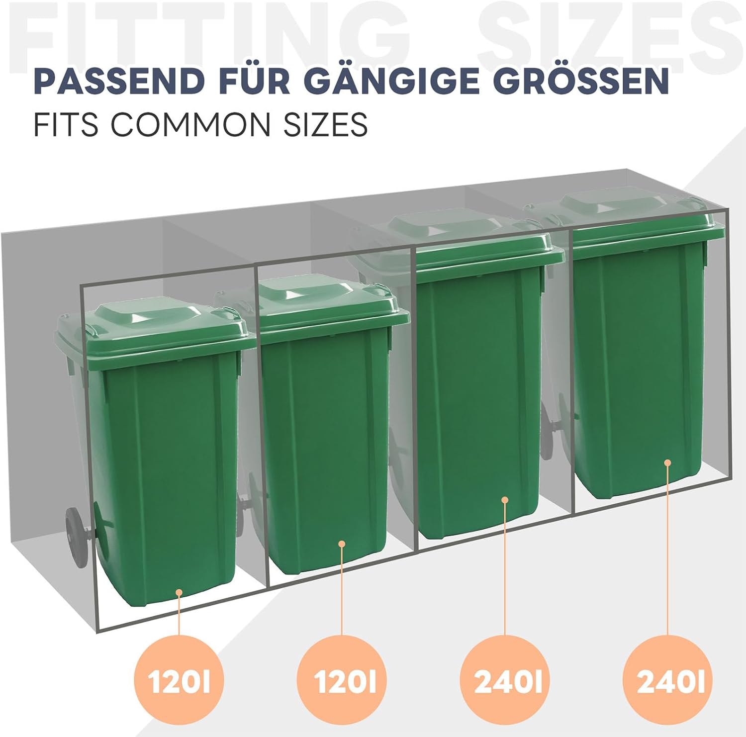 Mülltonnenbox 4er, Mülltonnenverkleidung mit Pflanzdach für Mülleimer 120-240 Liter, Abschließbar Türen, Rostfrei Verzinkter Stahl Garten Müllbox Aufbewahrungsbox, Anthrazit, 264 x 80 x 125cm