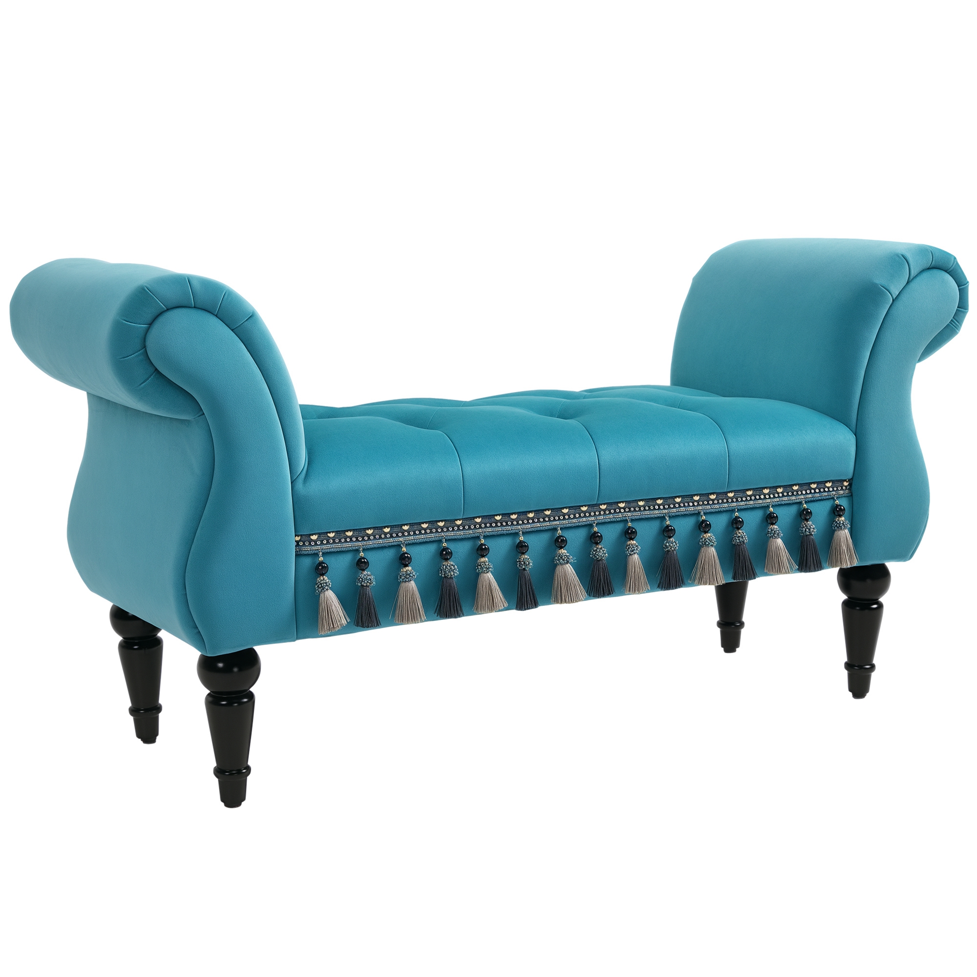 HOMCOM Sitzbank Polsterbank, Samtoptik, Luxus Bettbank mit Holzbeine, Flurbank für Schlafzimmer, bis 150 kg Belastbar, Blau, 117 x 40 x 58 cm