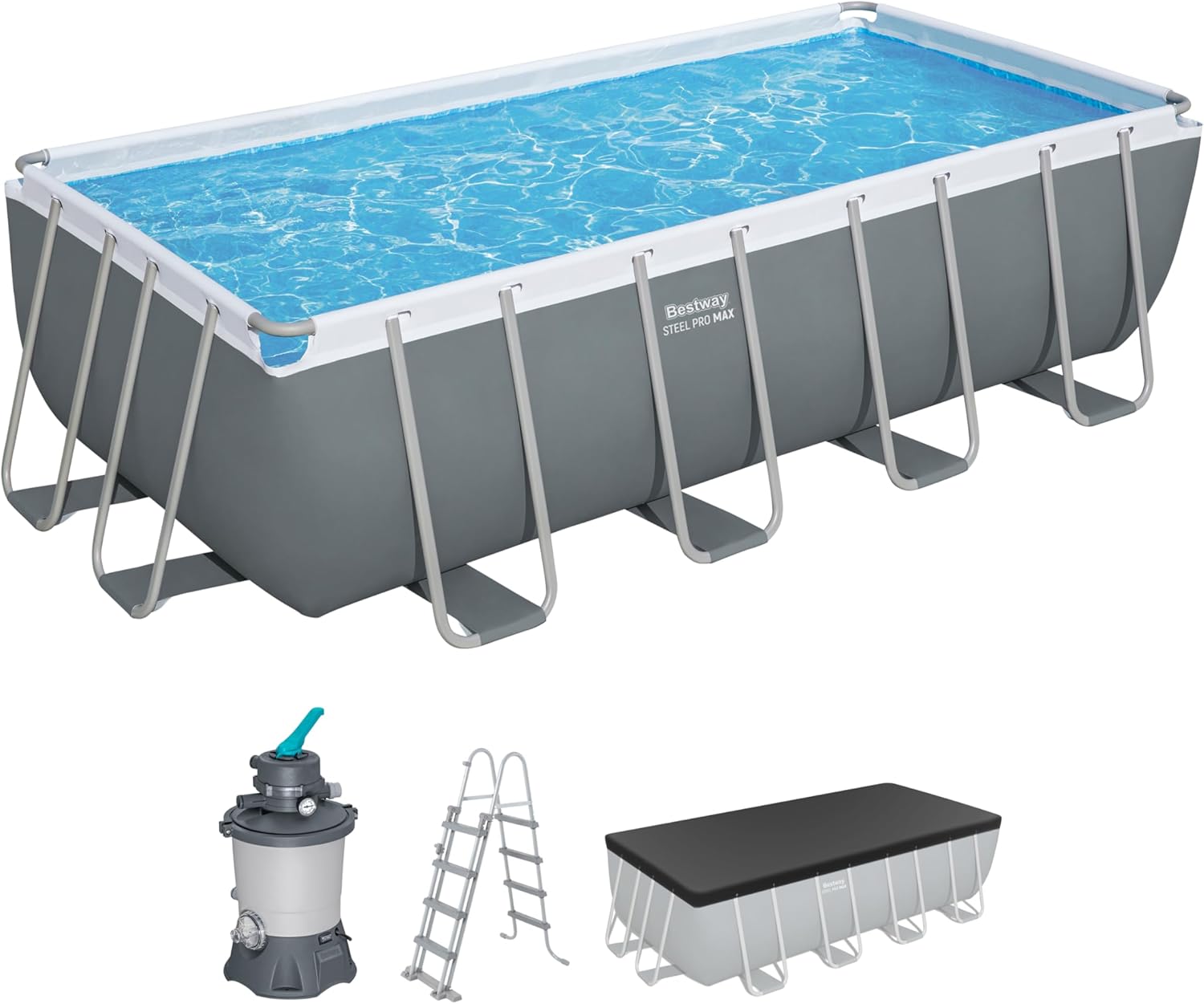 Bestway 56671-7 Set piscina fuori terra Steel Pro MAX - 4,88 m x 2,44 m x 1,22 m, grigio