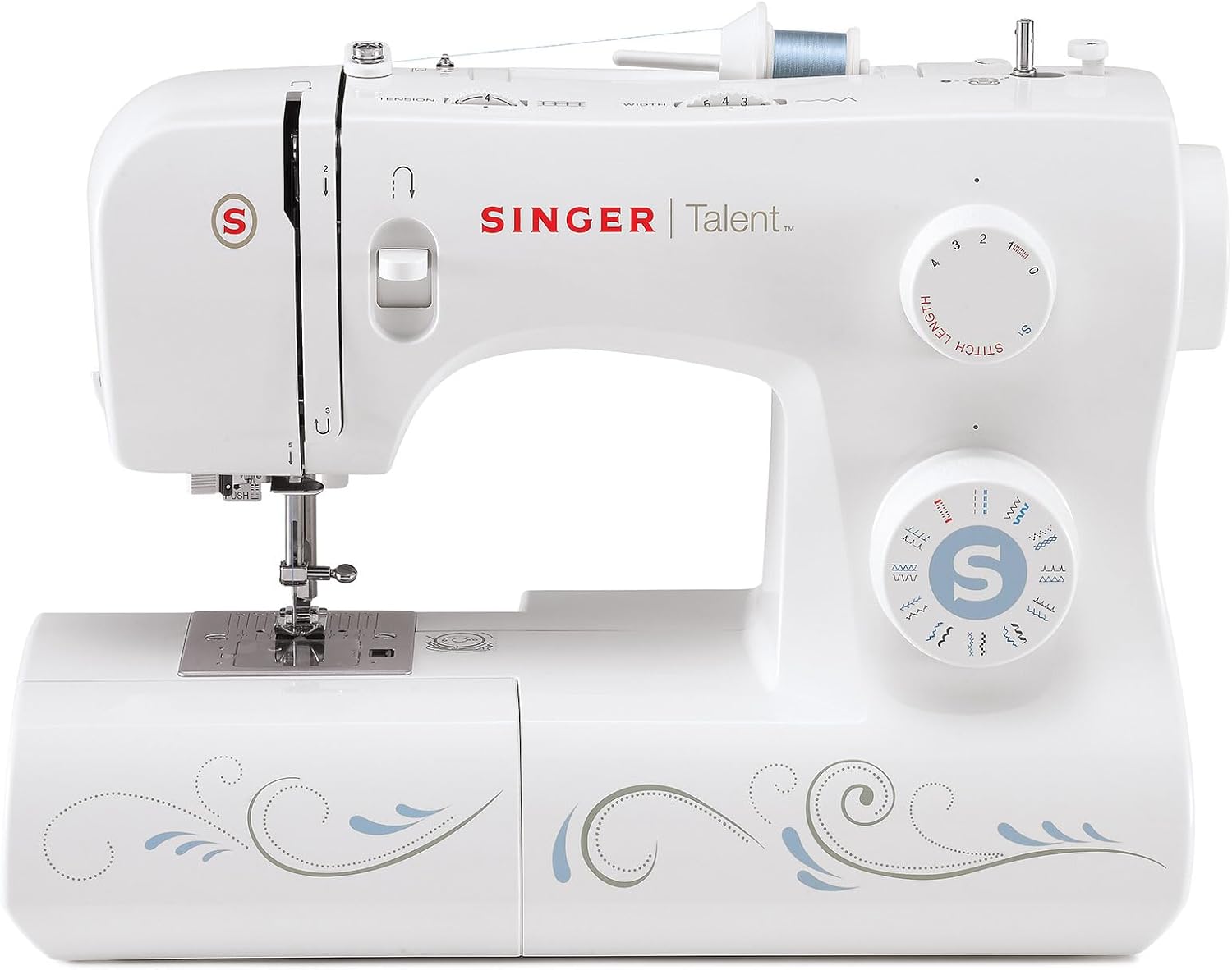 Singer Maquina De Coser Mecanica Talent 3323-30 Puntadas Utilitarias, Puntadas Ojal Totalmente Automático de un Paso, Zig-Zag Hasta 6mm, Enhebrado Automático, Maquina De Coser Profesional, Blanco