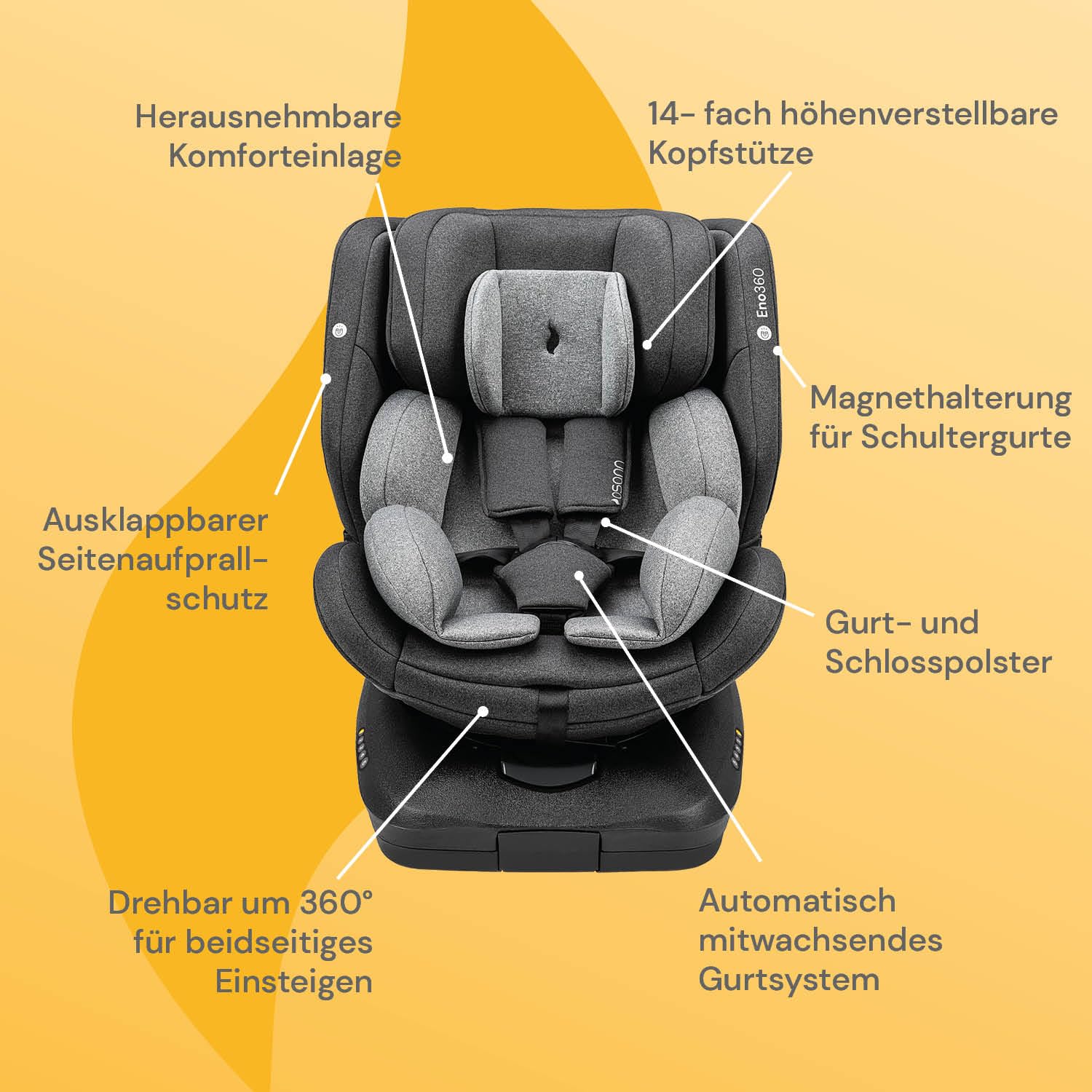 Osann Eno360 i-Size, drehbarer Kindersitz 40-150 cm, Reboarder mit Isofix, Baby Autositz �C Dark Grey Melange