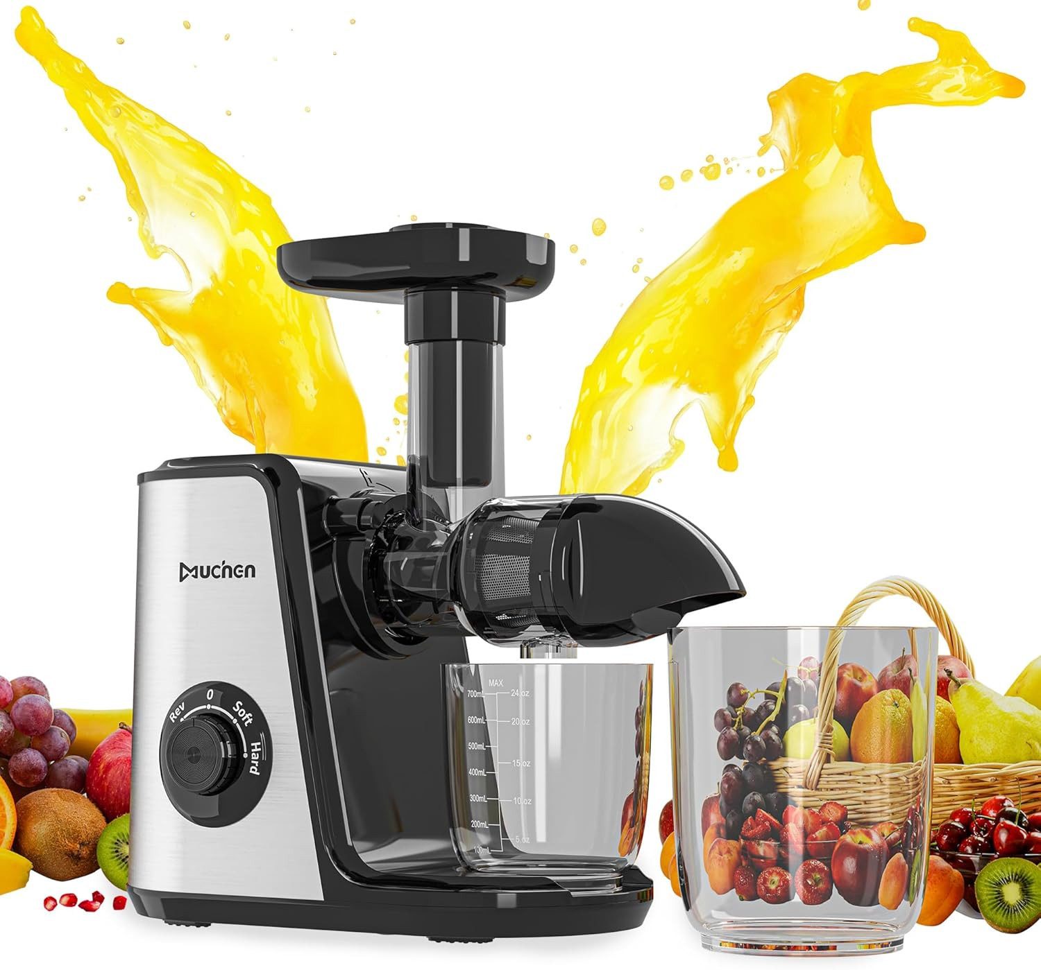 Slow Juicer Muchen Slow Juicer Entsafter 150W inkl. Rezeptbuch aus Edelstahl