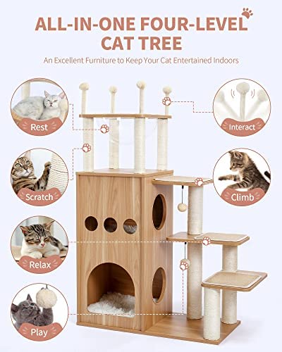 Árbol para Gatos Made4Pets, Torre Moderna para Gatos con Postes para Rascar Totalmente Recubiertos de Sisal