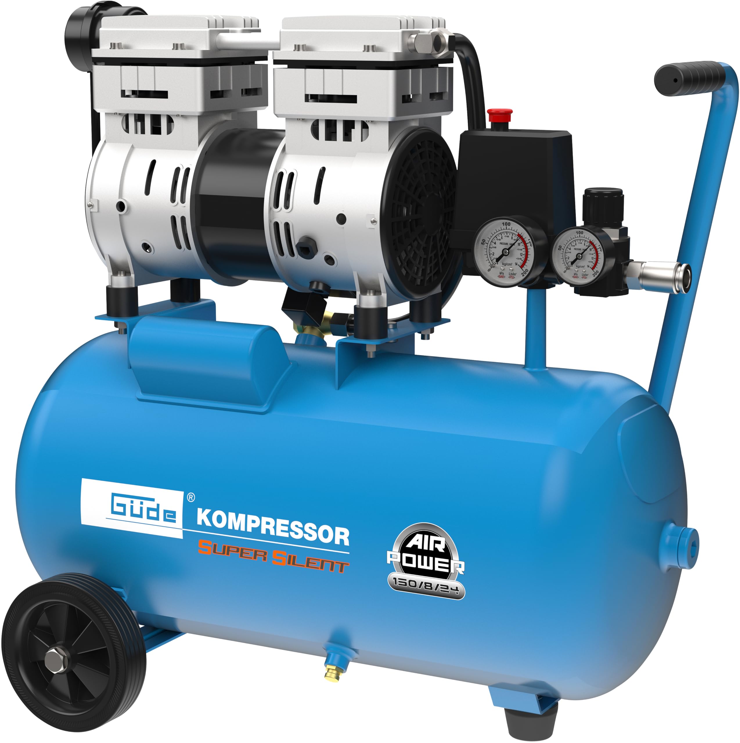 Güde Kompressor Airpower 150/8/24 Silent ölfrei flüsterleise 8 bar 750 W 24 l 130 l/min Druckminderer