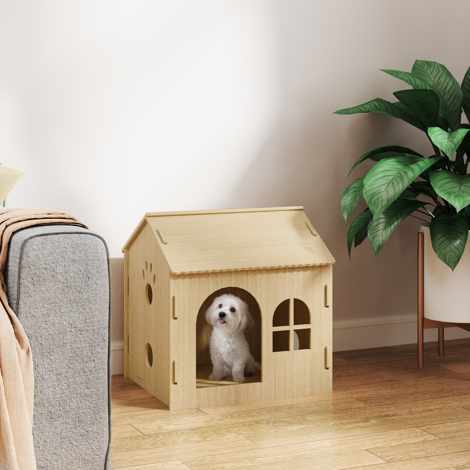 PawHut Hundehütte/Katzenhaus für Indoor, niedliches Design, 50 x 41 x 51 cm