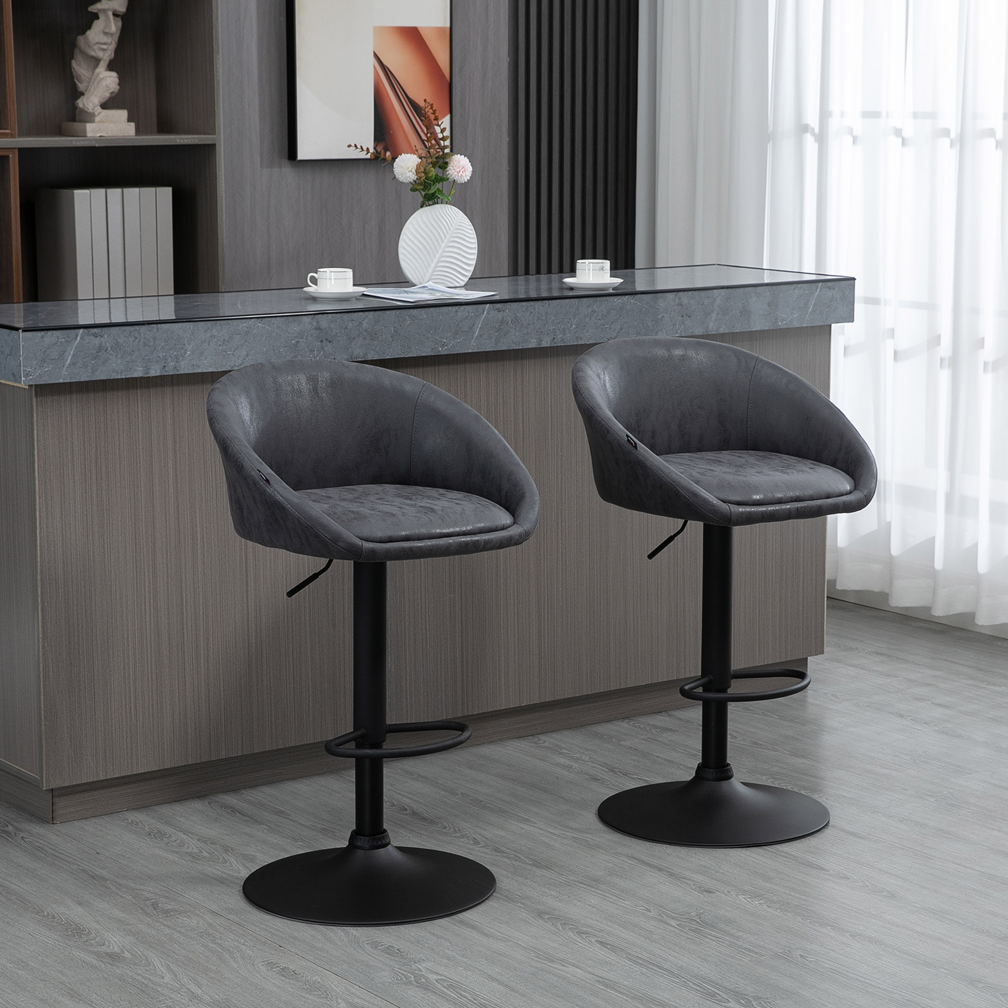 HOMCOM 2er-Set Barhocker, höhenverstellbar, 360-Grad-Schwenk-Design, 57 cm x 50 cm x 84-104cm, Grau