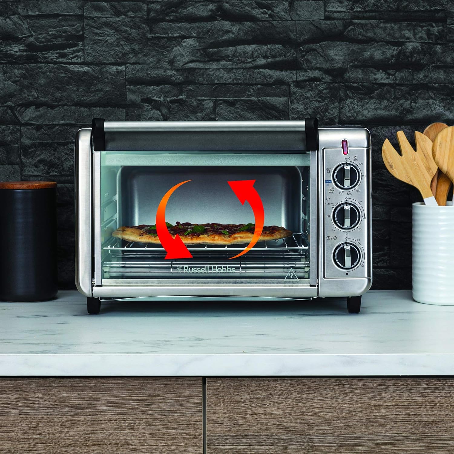 Russell Hobbs Backofen Airfryer [5-in-1: Heiluftfritteuse, Minibackofen, Grill, Toaster, Warmhaltefunktion] Express (20l, Pizza  30cm, inkl. Frittierkorb, Backblech&Grillrost) Umluft- Ofen 26680-56
