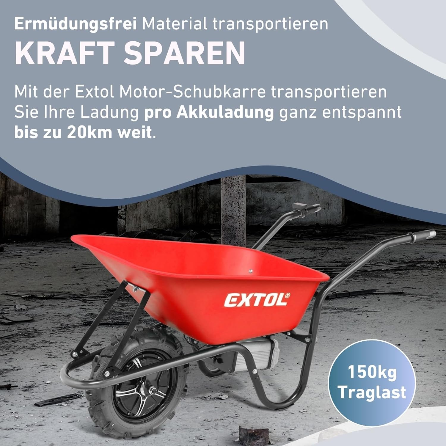 Elektrische Schubkarre mit Akku, 80L Mulde, 150kg Traglast, leistungsstarker 500W Motor durch 40V Li-ion Akku mit 6000mAh