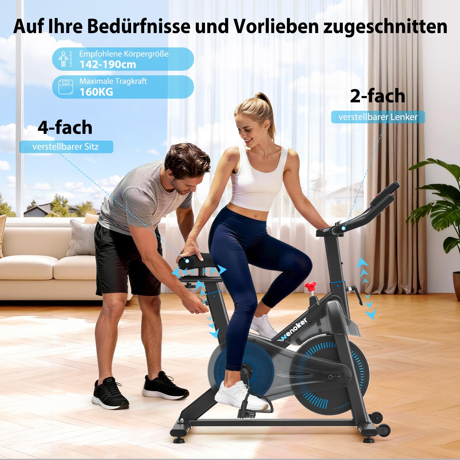 Heimtrainer Fahrrad mit Magnetwiderstand App-Kompatibilität LCD-Display 160 kg Tragkraft verstellbarer Sitz Tablet-Halter