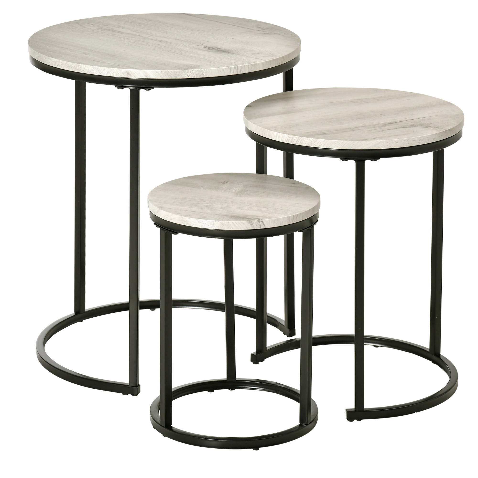 HOMCOM Beistelltische 3er Set Satztisch stapelbar Couchtisch Sofatisch Kaffeetisch 3 Größen Industrial Design Metall Schwarz+Grau