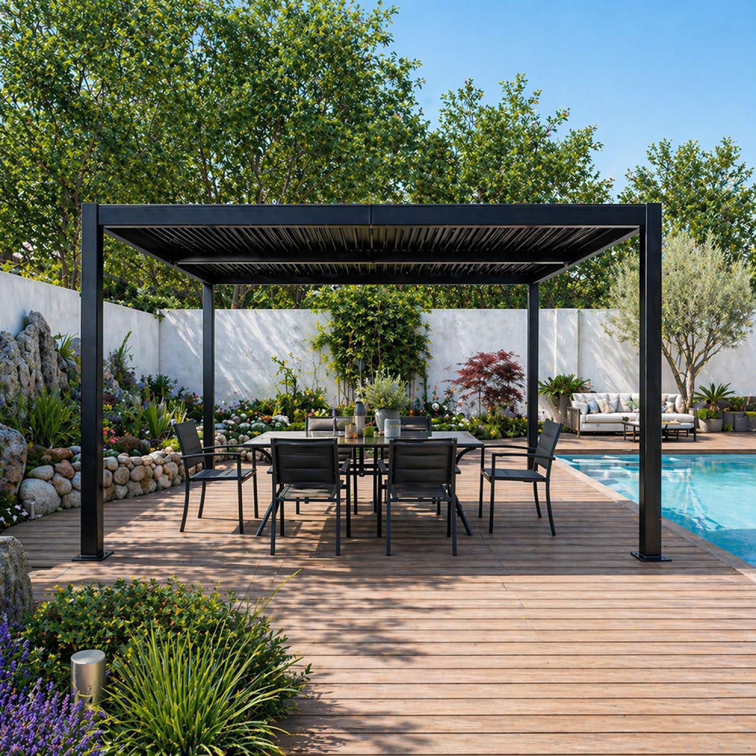 CONCEPT USINE | Pergola Bioclimatica CORFU Nero | 4 x 3 m | Struttura in Alluminio | Lamelle Orientabili | Design Pulito & Funzionale | Mobili Contemporanei Durevoli | Comfort & Durabilità Quotidiana