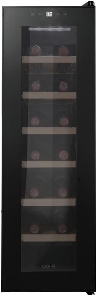 Cavin Freestanding Thermoelectric Wine Cooler, Northern Collection 14 Black, 14 Bottles, UV Protected Door, Six Wooden Shelves