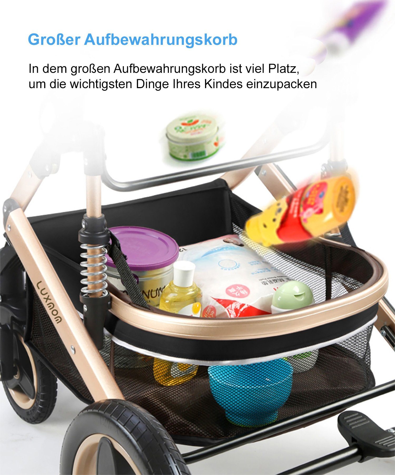 Kombi-Kinderwagen Baby Buggy Babyschale Babywanne 5-Punkt-Sicherheitsgurt Getränkehalter