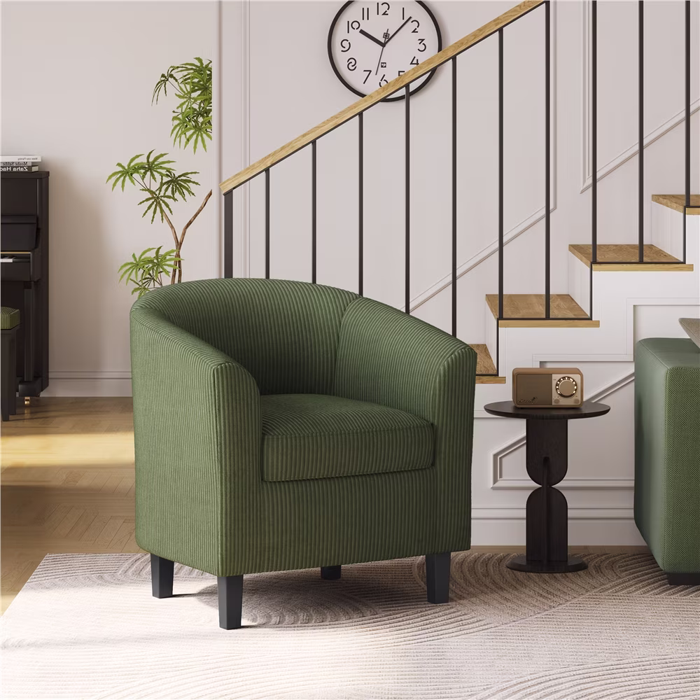 Renwick Faux Leather Barrel Accent Chair for Living Room, Set of 2, Black