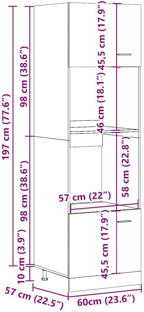 vidaXL Mobile per Microonde “Lyon” Grigio Cemento 60x57x207 cm