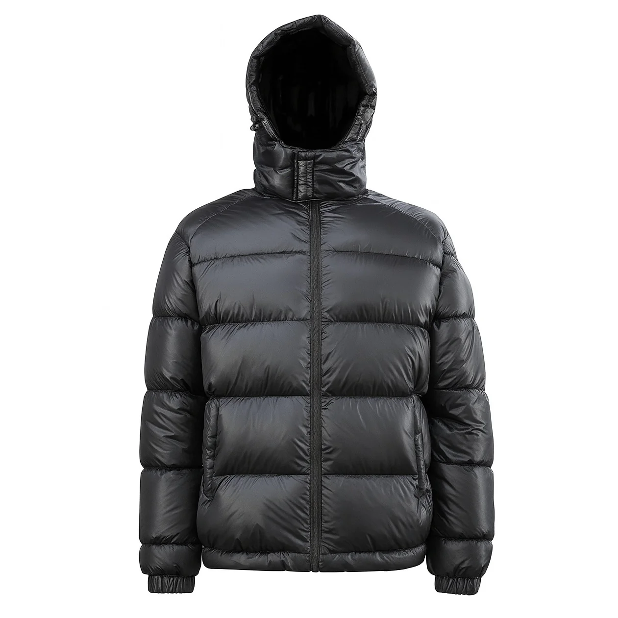 12 Pack Adult Shiny Bubble Jacket with Hood in Black