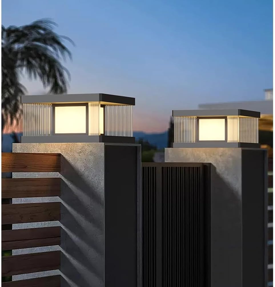Quadratische Stehlampe mit hoher Helligkeit, solarbetrieben, Aluminiumdruckguss, wasserdicht, für den Außenbereich, 1 Stück, Säulenlaterne für Zaun, Park, Veranda, Landschaftsbeleuchtung.