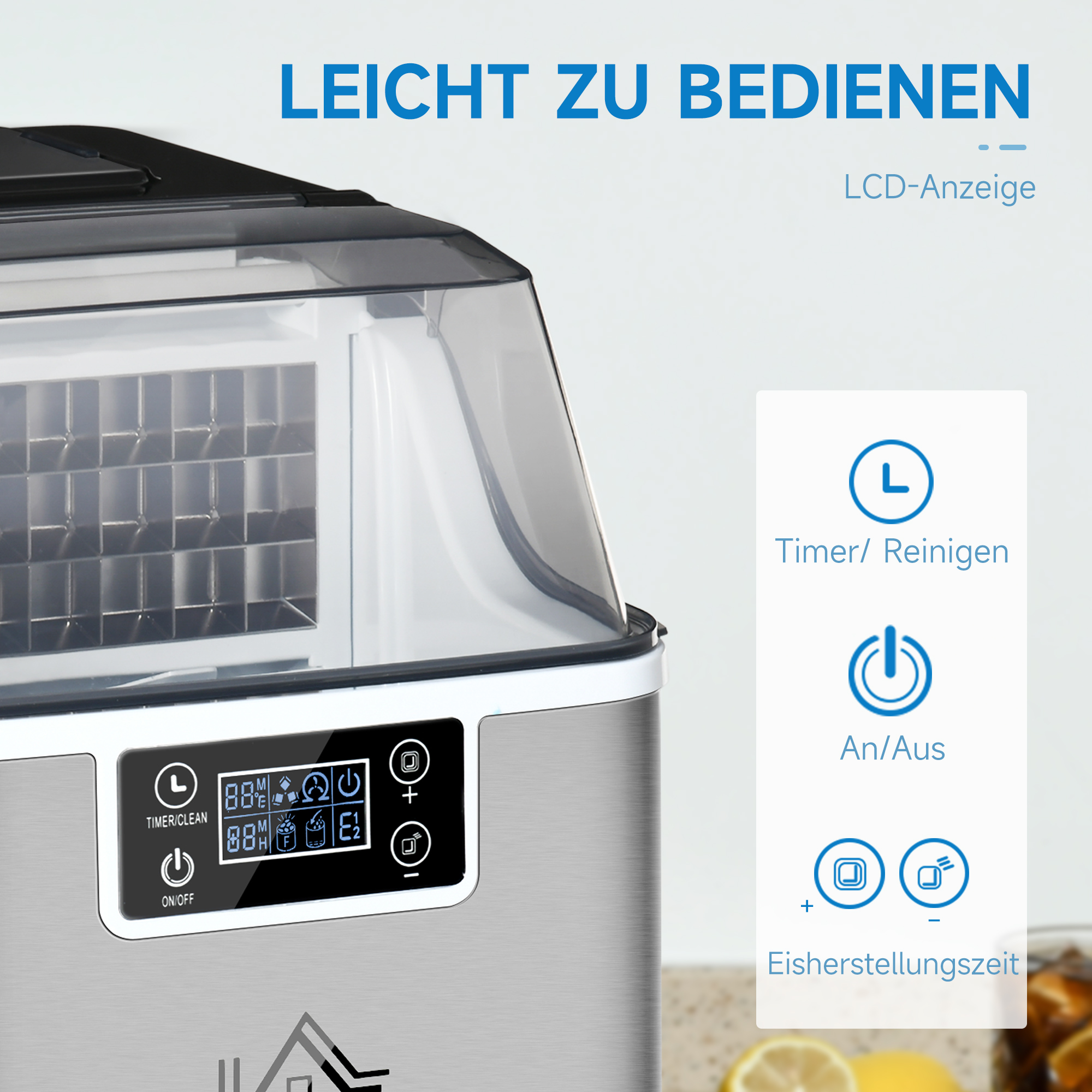 ijsblokjesmachine 20 kg/24u 2.3 l ijsblokjesmachine met 3.2 l waterreservoir display RVS zilver 25,2 x 36 x 37,1 cm