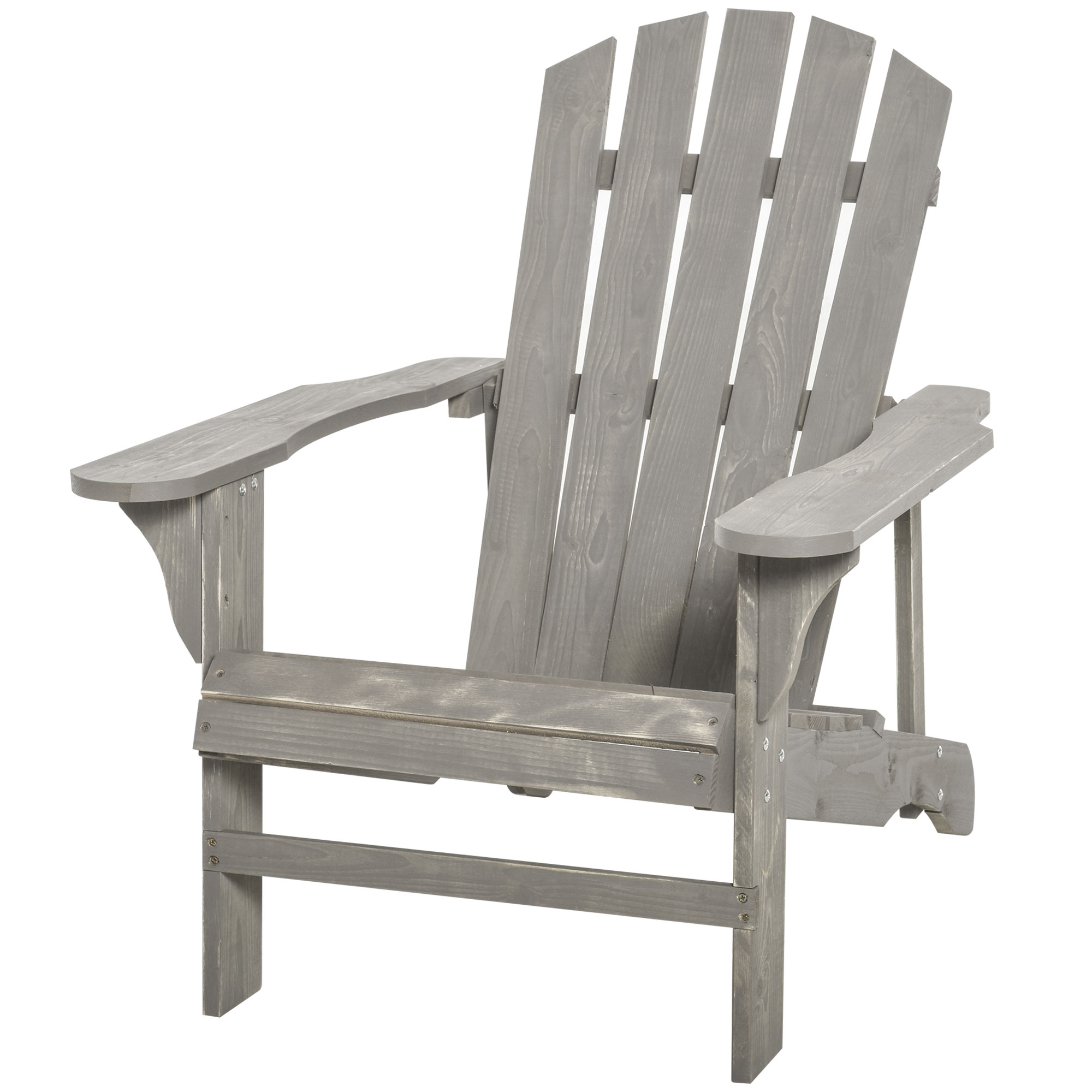 Outsunny Adirondack-Sessel Gartenstuhl Outdoor-Sessel Gesamtgröße 78L x 89B x 88H cm Massives Tannenholz Grau Verwittert für Garten, Terrasse und Balkon