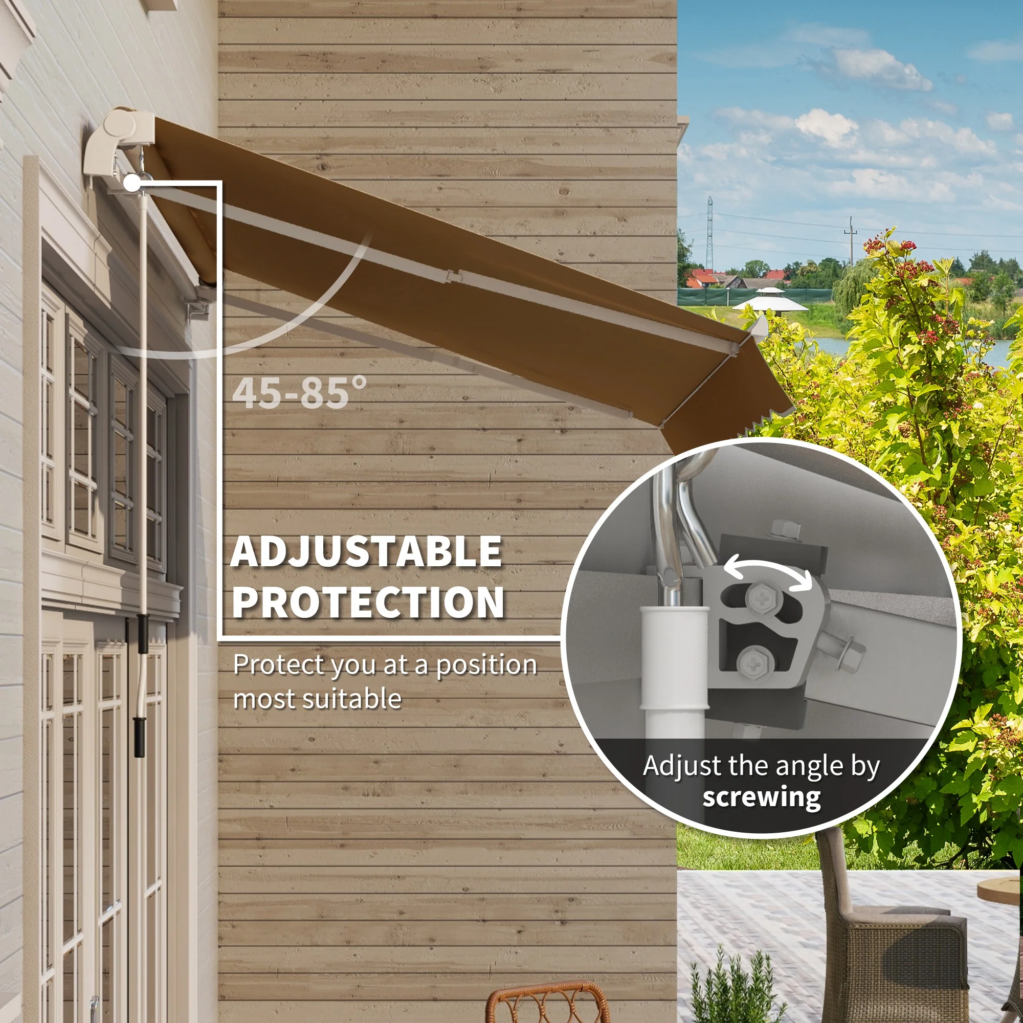 Tendalino Retrattile Manuale 10'x8', Resistente ai Raggi UV e All’Acqua, Colore Caffè
