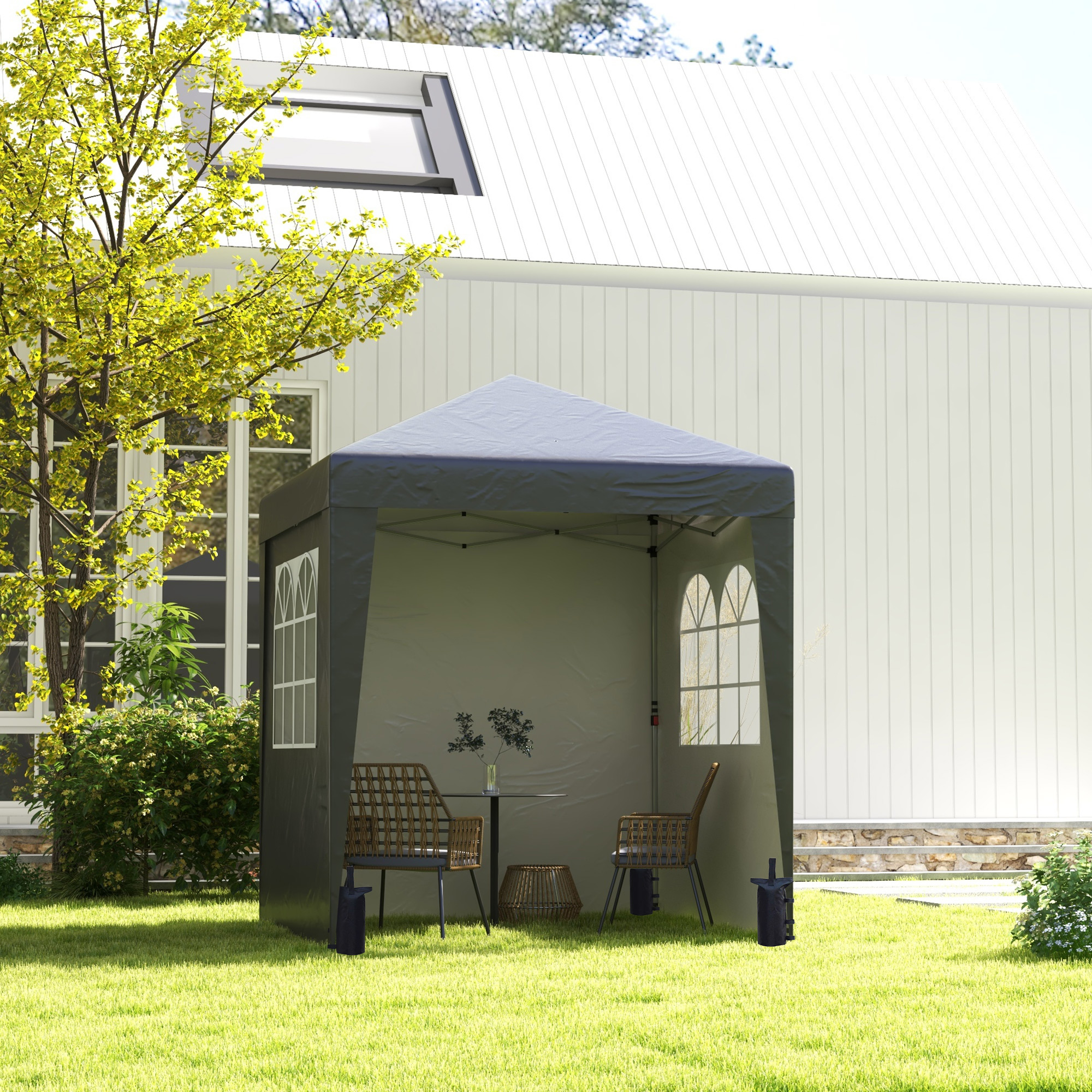 Outsunny Höhenverstellbarer klappbarer Garten-Barnum-Pavillon UV-Schutz 30+ 3 Seitenwände Grau