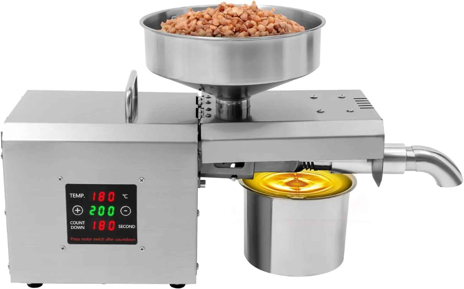 Elektrische Ölpresse 1500W Edelstahl, Professionelle Ölmühle für Walnuss, Geeignet für Haushalt, Erdnuss, Oliven & Sesam, Automatische Ölgewinnung