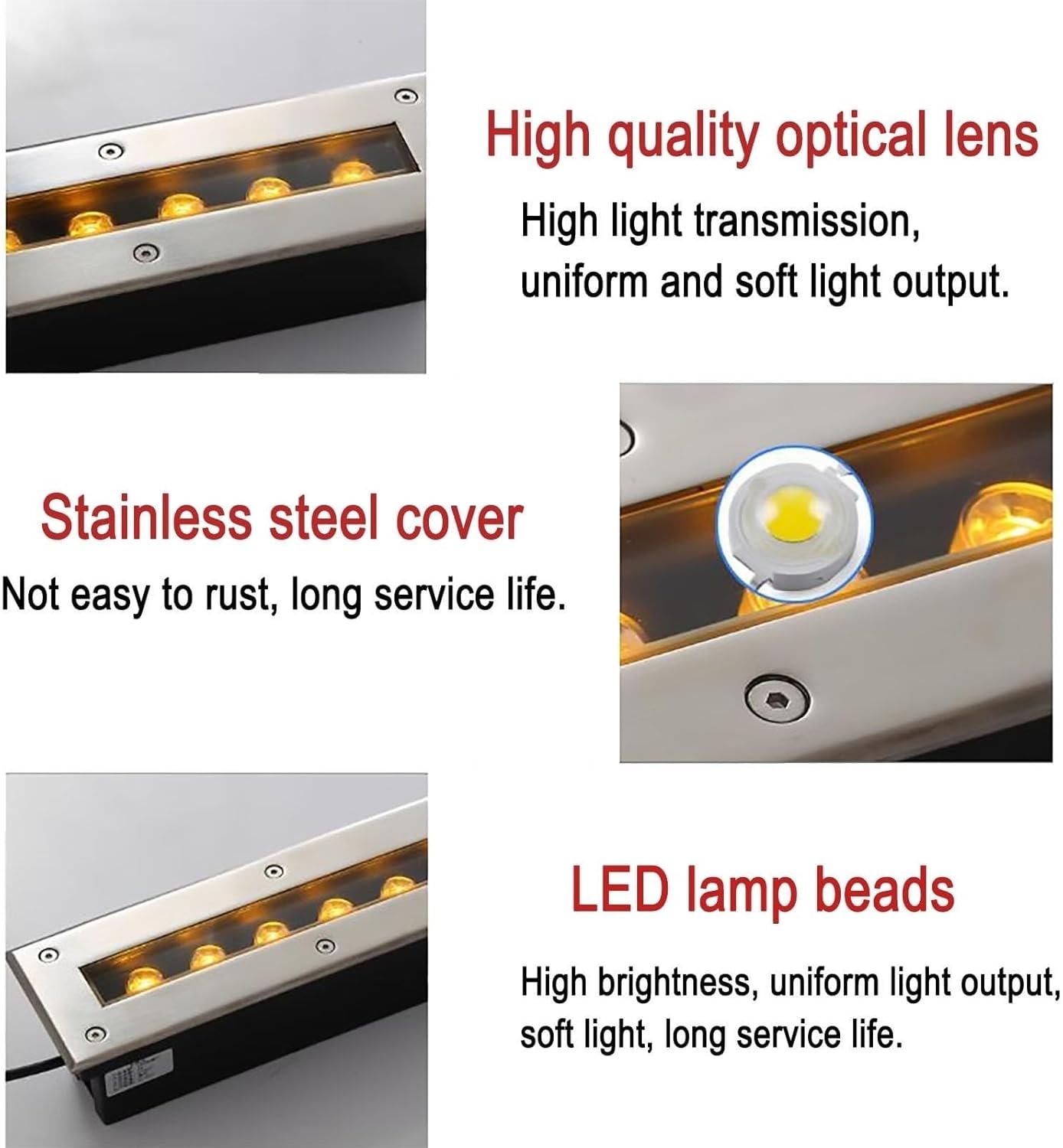 THEGA LED-Landschaftsleuchten, AC 220V Edelstahlplatte, Lange Streifen, Ultradünne Wandleuchten, IP67 Wasserdichter Außeneinbaustrahler, Dekorative Beleuchtung, Bodenleuchte(Yellow,48W)