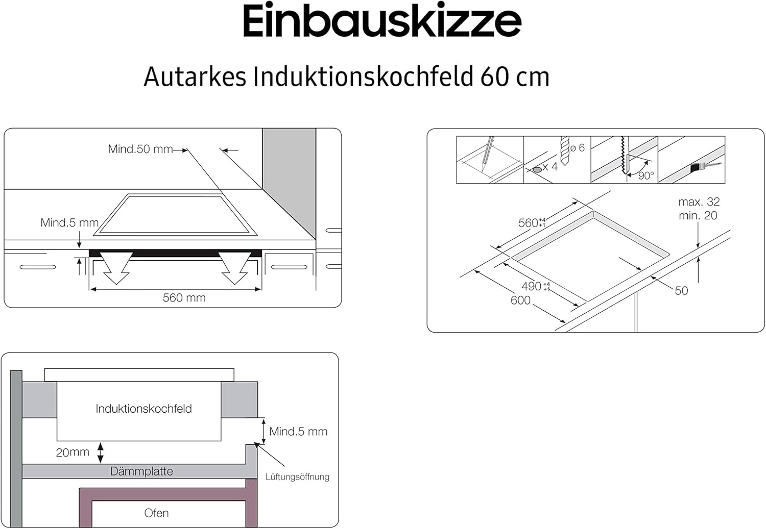 Samsung NZ64M3NM1BB Autarkes Induktionskochfeld, 60 cm große Herdplatte aus Glaskeramik, Rahmenlos, 4 Kochzonen mit Touch Steuerung, 9 Leistungsstufen, 4 Booster, Kindersicherung, Schwarz